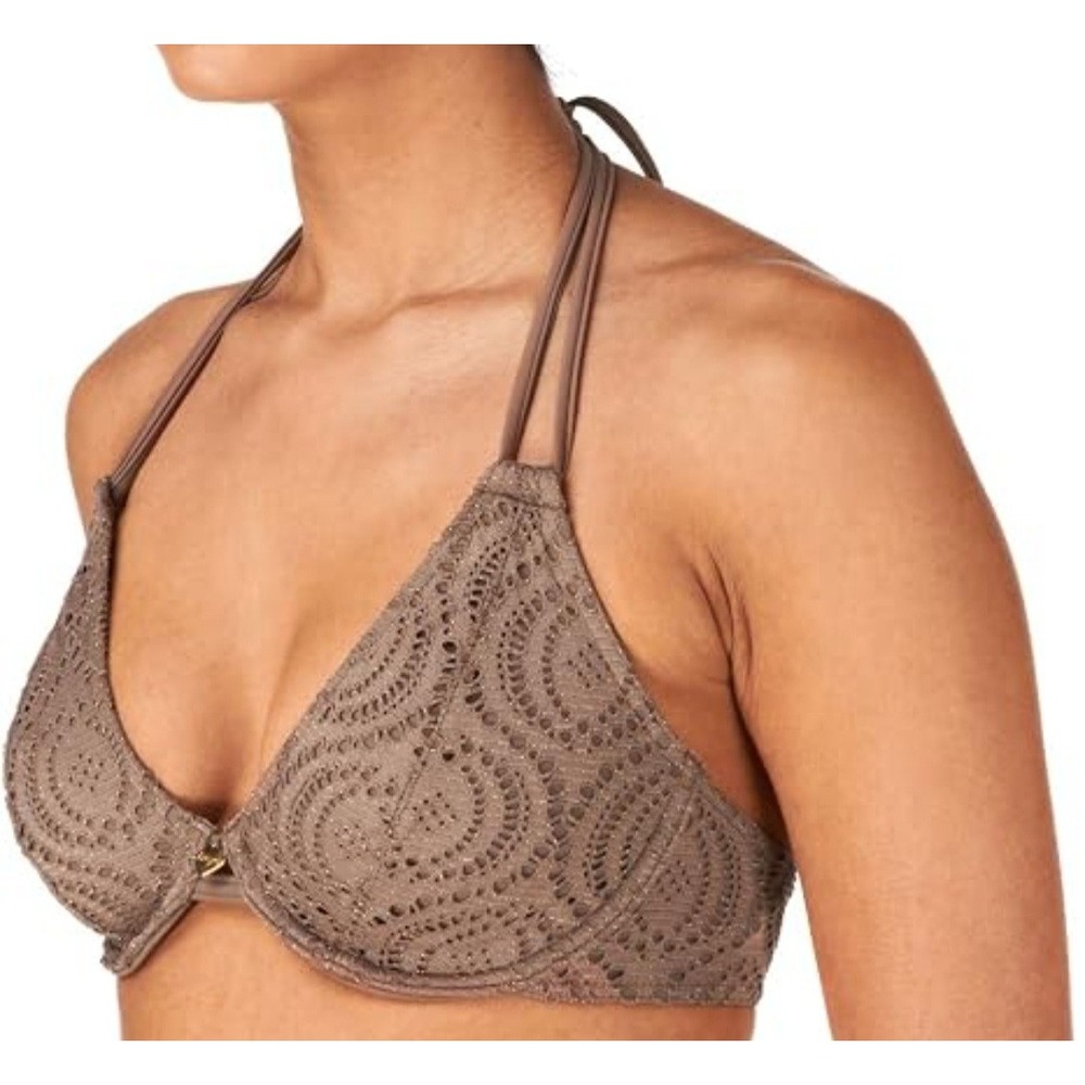 Freya Crochet Underwire Bikini Top 34D Taupe Halter Swim Top